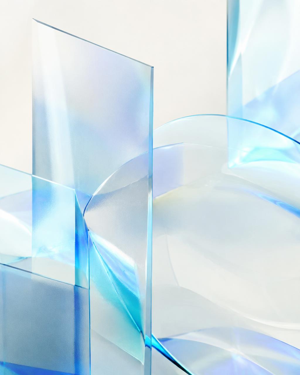 Translucent glass forms with soft blue light