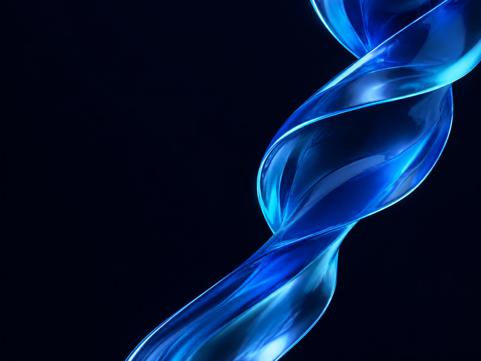 Large flowing blue and cyan glass ribbon